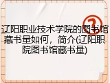辽阳职业技术学院的图书馆藏书量如何，简介(辽阳职院图书馆藏书量)