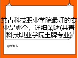 共青科技职业学院最好的专业是哪个，详细阐述(共青科技职业学院王牌专业)