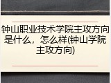 钟山职业技术学院主攻方向是什么，怎么样(钟山学院主攻方向)