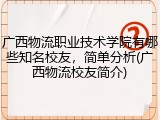 广西物流职业技术学院有哪些知名校友，简单分析(广西物流校友简介)