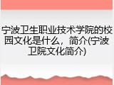 宁波卫生职业技术学院的校园文化是什么，简介(宁波卫院文化简介)