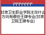 甘肃卫生职业学院主攻什么方向有哪些王牌专业(甘肃卫院王牌专业)