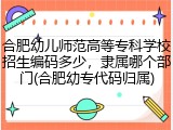 合肥幼儿师范高等专科学校招生编码多少，隶属哪个部门(合肥幼专代码归属)