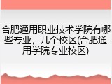 合肥通用职业技术学院有哪些专业，几个校区(合肥通用学院专业校区)