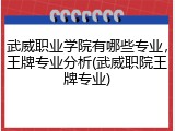 武威职业学院有哪些专业，王牌专业分析(武威职院王牌专业)