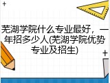 芜湖学院什么专业最好，一年招多少人(芜湖学院优势专业及招生)