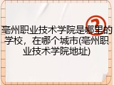亳州职业技术学院是哪里的学校，在哪个城市(亳州职业技术学院地址)