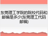 东莞理工学院的院校代码和邮编是多少(东莞理工代码邮编)