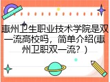 惠州卫生职业技术学院是双一流高校吗，简单介绍(惠州卫职双一流？)