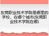 东莞职业技术学院是哪里的学校，在哪个城市(东莞职业技术学院在哪)