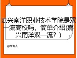 嘉兴南洋职业技术学院是双一流高校吗，简单介绍(嘉兴南洋双一流？)