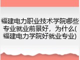 福建电力职业技术学院哪些专业就业前景好，为什么(福建电力学院好就业专业)