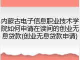 内蒙古电子信息职业技术学院如何申请在读间的创业无息贷款(创业无息贷款申请)