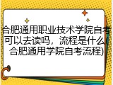 合肥通用职业技术学院自考可以去读吗，流程是什么(合肥通用学院自考流程)
