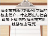 海南东方新丝路职业学院的校史简介，什么历史与社会背景下建校的(海南东方新丝路校史背景)