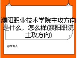 濮阳职业技术学院主攻方向是什么，怎么样(濮阳职院主攻方向)