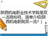 陕西机电职业技术学院是双一流高校吗，简单介绍(陕西机电职院双一流？)