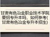 甘肃有色冶金职业技术学院要招专升本吗，如何参考(甘肃有色冶金专升本招生)