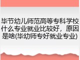 毕节幼儿师范高等专科学校什么专业就业比较好，原因是啥(毕幼师专好就业专业)