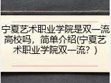 宁夏艺术职业学院是双一流高校吗，简单介绍(宁夏艺术职业学院双一流？)