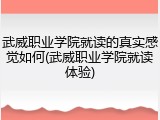 武威职业学院就读的真实感觉如何(武威职业学院就读体验)