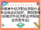安徽涉外经济职业学院什么专业就业比较好，原因是啥(安徽涉外经济职业学院就业优势专业)