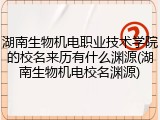 湖南生物机电职业技术学院的校名来历有什么渊源(湖南生物机电校名渊源)