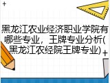 黑龙江农业经济职业学院有哪些专业，王牌专业分析(黑龙江农经院王牌专业)