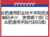 合肥通用职业技术学院招生编码多少，隶属哪个部门(合肥通用学院代码归属)