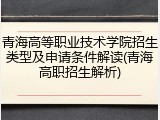 青海高等职业技术学院招生类型及申请条件解读(青海高职招生解析)