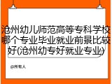 沧州幼儿师范高等专科学校哪个专业毕业就业前景比较好(沧州幼专好就业专业)