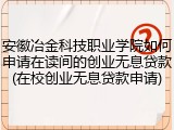 安徽冶金科技职业学院如何申请在读间的创业无息贷款(在校创业无息贷款申请)