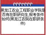 黑龙江农业工程职业学院是否有在职研究生,报考条件如何(黑龙江农院在职研条件)