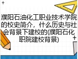 濮阳石油化工职业技术学院的校史简介，什么历史与社会背景下建校的(濮阳石化职院建校背景)