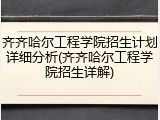 齐齐哈尔工程学院招生计划详细分析(齐齐哈尔工程学院招生详解)