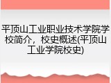 平顶山工业职业技术学院学校简介，校史概述(平顶山工业学院校史)