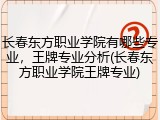 长春东方职业学院有哪些专业，王牌专业分析(长春东方职业学院王牌专业)