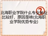北海职业学院什么专业就业比较好，原因是啥(北海职业学院优势专业)