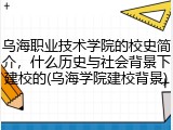 乌海职业技术学院的校史简介，什么历史与社会背景下建校的(乌海学院建校背景)