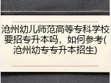 沧州幼儿师范高等专科学校要招专升本吗，如何参考(沧州幼专专升本招生)