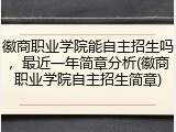 徽商职业学院能自主招生吗，最近一年简章分析(徽商职业学院自主招生简章)