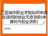 三亚城市职业学院如何申请在读间的创业无息贷款(申请校内创业贷款)