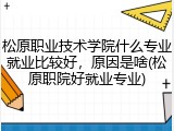 松原职业技术学院什么专业就业比较好，原因是啥(松原职院好就业专业)
