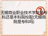 无锡商业职业技术学院是专科还是本科院校呢(无锡商院是专科吗)