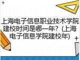 上海电子信息职业技术学院建校时间是哪一年？(上海电子信息学院建校年)