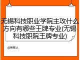 无锡科技职业学院主攻什么方向有哪些王牌专业(无锡科技职院王牌专业)
