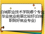 白城职业技术学院哪个专业毕业就业前景比较好(白城职院好就业专业)