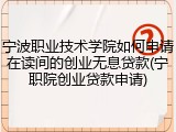 宁波职业技术学院如何申请在读间的创业无息贷款(宁职院创业贷款申请)