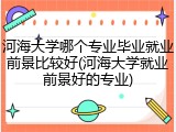 河海大学哪个专业毕业就业前景比较好(河海大学就业前景好的专业)