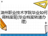 湖州职业技术学院毕业如何调档案呢(毕业档案转递办理)